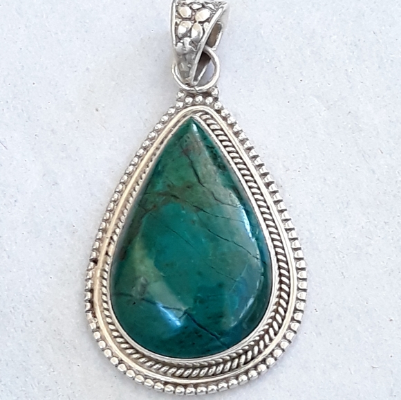 Green Chysocolla Sterling Silver Pendant - Picture 3 of 6